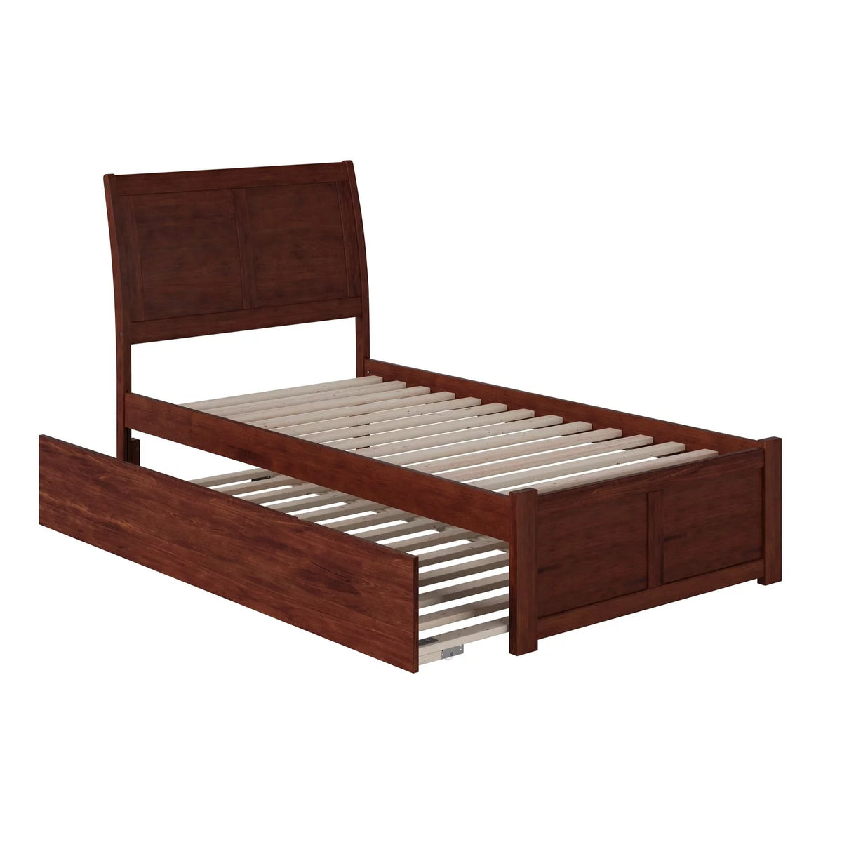 Twin Platform Bed with Footboard and Twin Trundle in Walnut I558