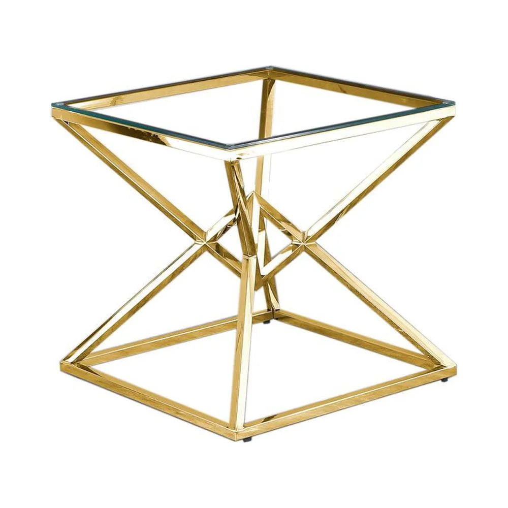 22" Clear Tempered Glass Side Table in Gold R261