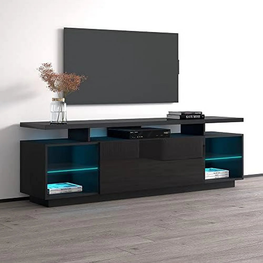 71" High Gloss TV Stand with Cabinets and LED Lights A94313