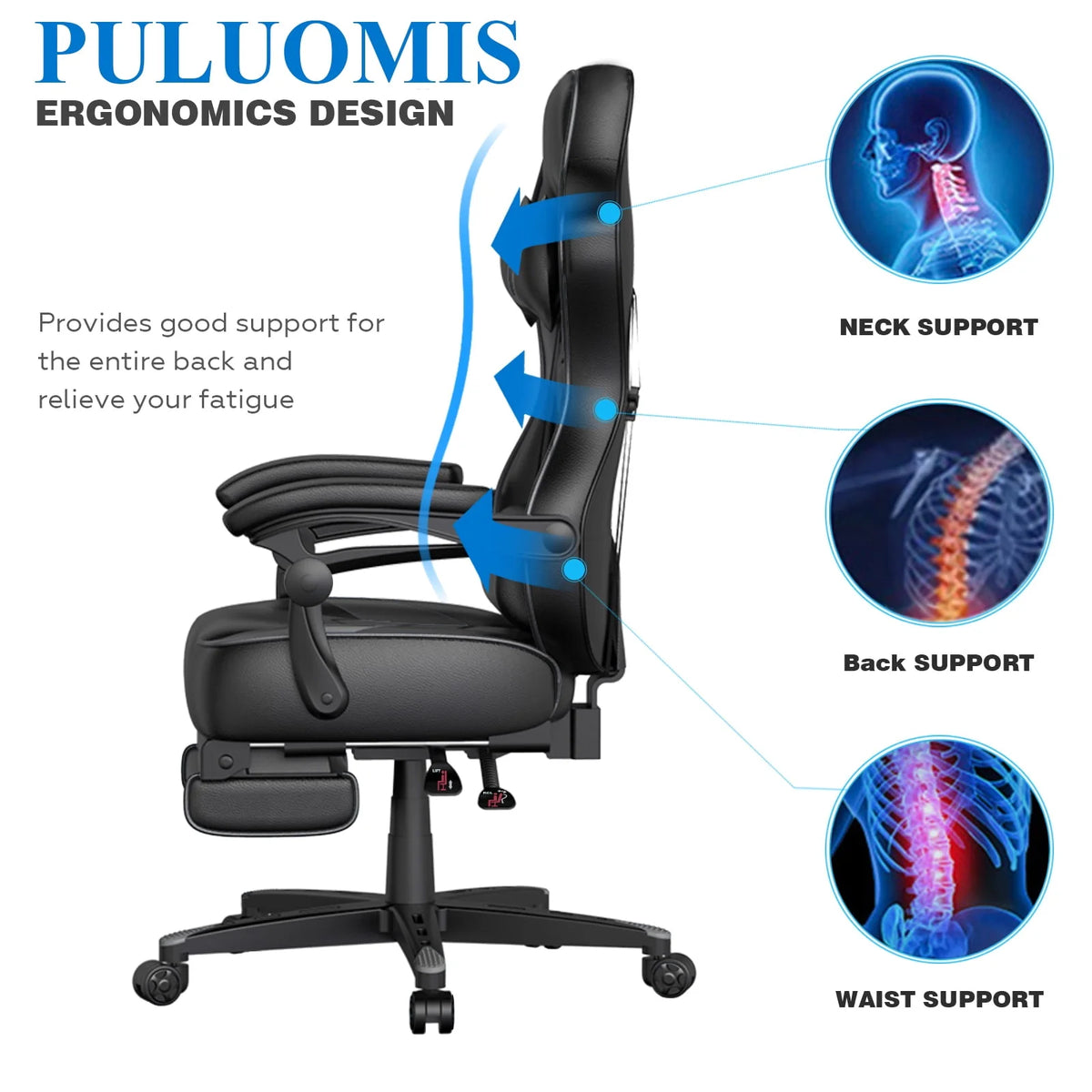 Gray Gaming Chair with Footrest A193914