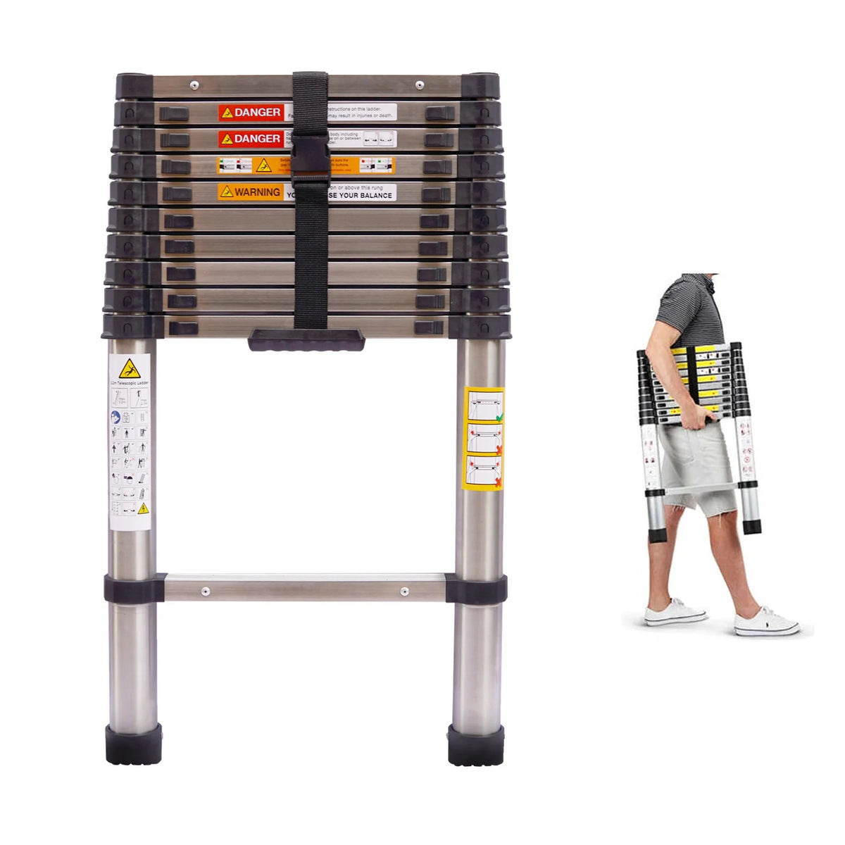 10.5ft Stainless Steel Telescoping Ladder 330lbs V36135