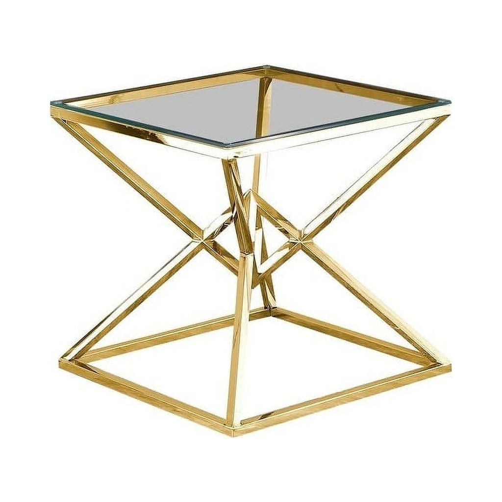 22" Clear Tempered Glass Side Table in Gold R261