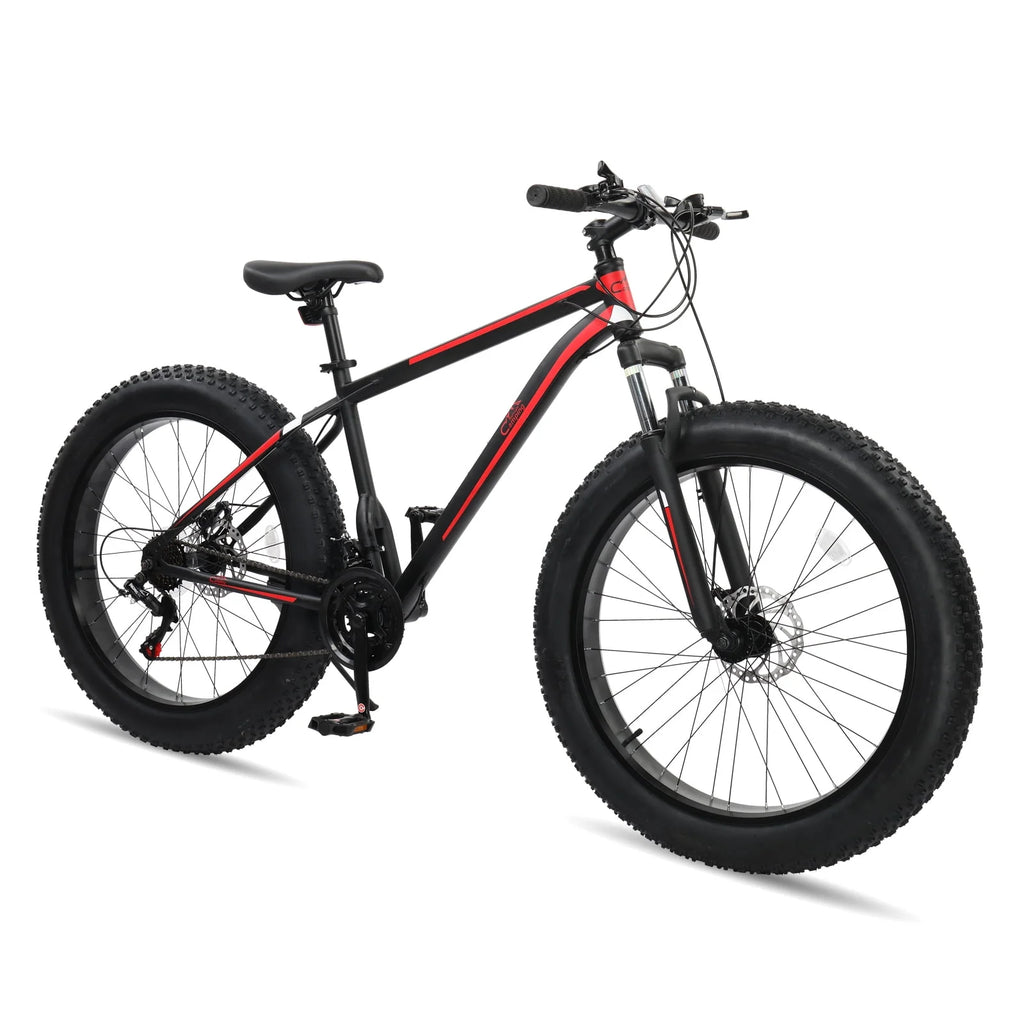 26in Fat Tire Mountain Bike 21 Speeds High Carbon Steel Red Black P8158