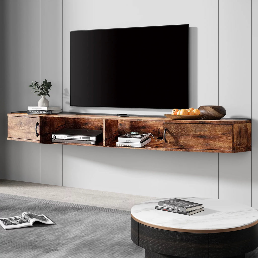 Rustic Brown Floating TV Stand with 16 LED Lights Q639948
