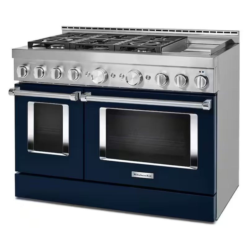 48 in. 6.3 cu. ft. Smart Double Oven Gas Range with Griddle and True Convection in Ink Blue N521123