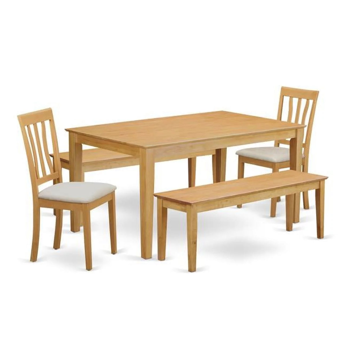 Oak Dining Table & 2 Chairs & 2 Benches M5663