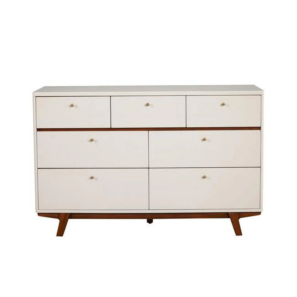 Brown & White Solid Wood 7 Drawer Double Dresser G2087