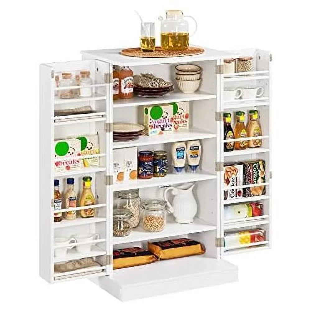 White Wood Pantry Cabinet with Doors and Adjustable Shelves B564