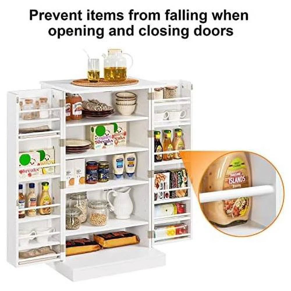 White Wood Pantry Cabinet with Doors and Adjustable Shelves B564